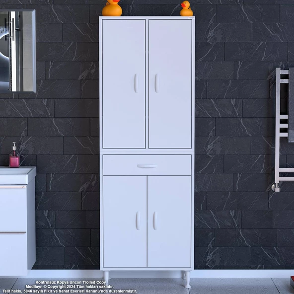 Modilayn YENİ AFRA 55 x 173 x 32,5 cm 1 Çekmece 4 Kapak 5 Raf 8 Bölme Çok Amaçlı Banyo & Mutfak Dolabı - 2