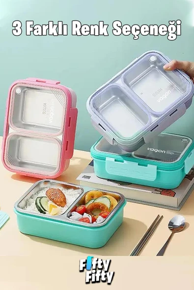 Vagonlife Lunch Box 700 ML Tek Kat İki Bölmeli Metal Kaşıklı Yeni Nesil Sefer Tası-FFLBOX7096 - 5