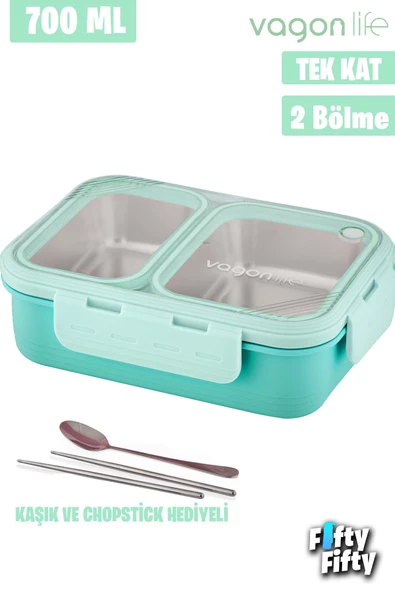 Vagonlife Lunch Box 700 ML Tek Kat İki Bölmeli Metal Kaşıklı Yeni Nesil Sefer Tası-FFLBOX7096 - 2