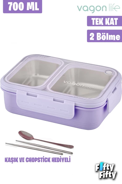 Vagonlife Lunch Box 700 ML Tek Kat İki Bölmeli Metal Kaşıklı Yeni Nesil Sefer Tası-FFLBOX7096 - 7