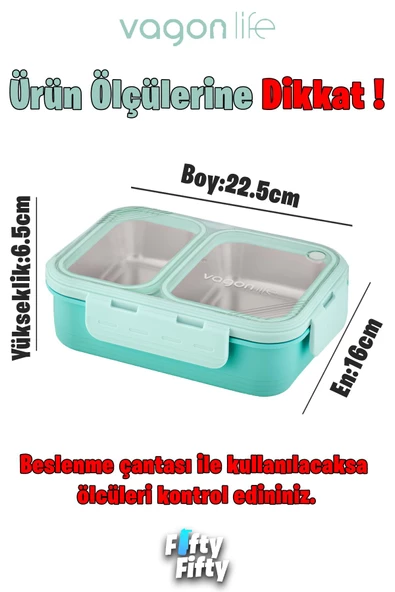 Vagonlife Lunch Box 700 ML Tek Kat İki Bölmeli Metal Kaşıklı Yeni Nesil Sefer Tası-FFLBOX7096 - 3