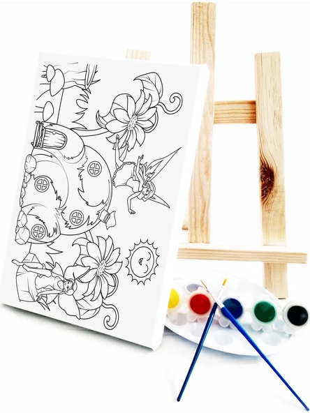 Peri Kızı Çocuk Ressam Seti - 20 x 30 cm Önçizimli Tuval, 2 Adet Fırça, Palet, Boyalar ve Şövale - 2