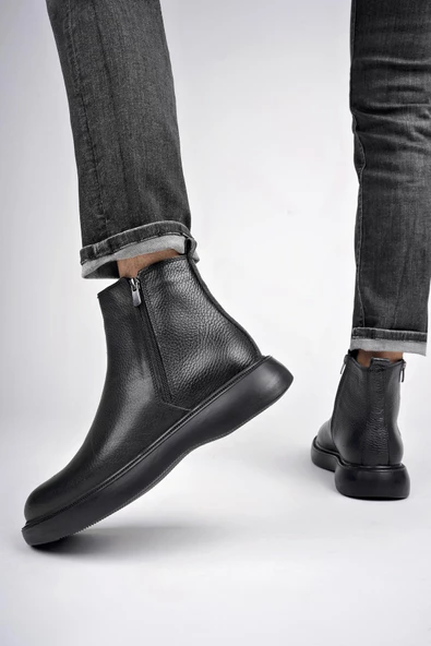 Muggo BRANDON Hakiki Deri Çift Fermuarlı Garantili Erkek Kışlık Chelsea Bot - 6