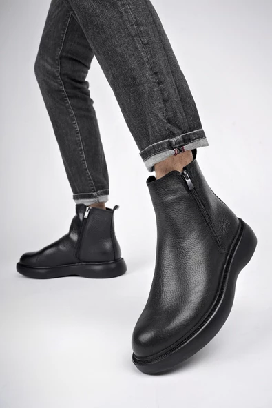 Muggo BRANDON Hakiki Deri Çift Fermuarlı Garantili Erkek Kışlık Chelsea Bot - 5