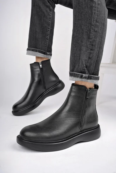 Muggo BRANDON Hakiki Deri Çift Fermuarlı Garantili Erkek Kışlık Chelsea Bot - 7