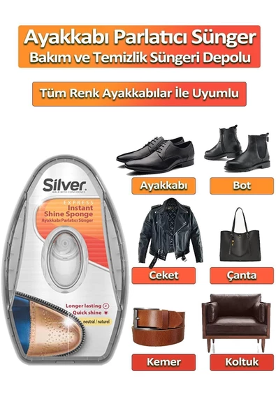 SİLVER Deri Ayakkabı Parlatma Temizleme Ve Bakım Süngeri Naturel Depolu - 3