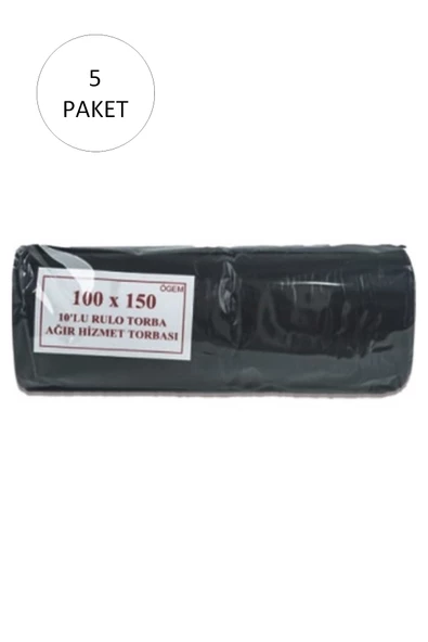 Hantal Boy Çöp Torbası 100 x 150 cm 10 Lu Rulo x 5 Paket = 50 Adet (Siyah)