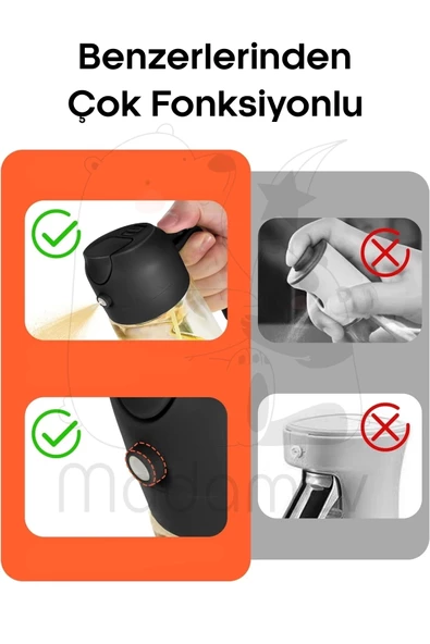 2 Adet Çift Fonksiyonlu Cam Yağdanlık 450ml Zeytinyağı Sıvıyağ Şişe Sprey Airfryer Yağlık Sirkelik - 4