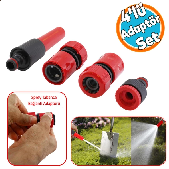 Hortum Sulama Başlığı Seti Su Tabanca Bağlantı Ekleme Aparatı Eki Bahçe Sulama Adaptörü 4 Parça