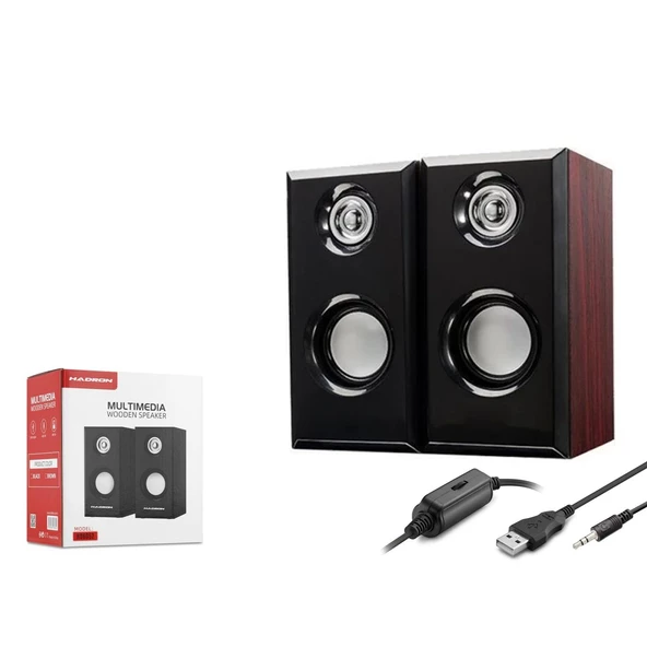 Hadron HD6052 1+1 Kanal 2x3W Çıkışlı 3.5mm AUX Ses + USB Güç Beslemeli Bilgisayar Hoparlörü - Kahverengi ürün görseli 1