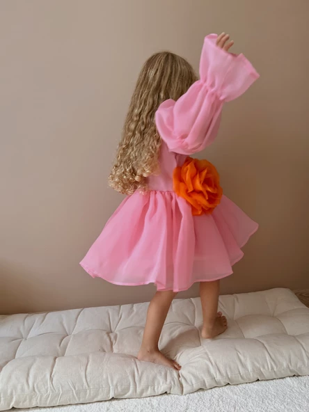 Rose Pembe Şifon Kız Çocuk Parti Elbisesi - 2