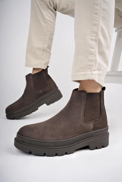 Muggo HARMONY Garantili Hakiki Deri Kalın Taban Erkek Chelsea Bot - 5