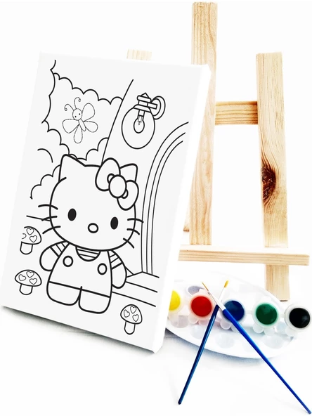 Hola Kita Çocuk Ressam Seti - 20 x 30 cm Önçizimli Tuval, 2 Adet Fırça, Palet, Boyalar ve Şövale - 2