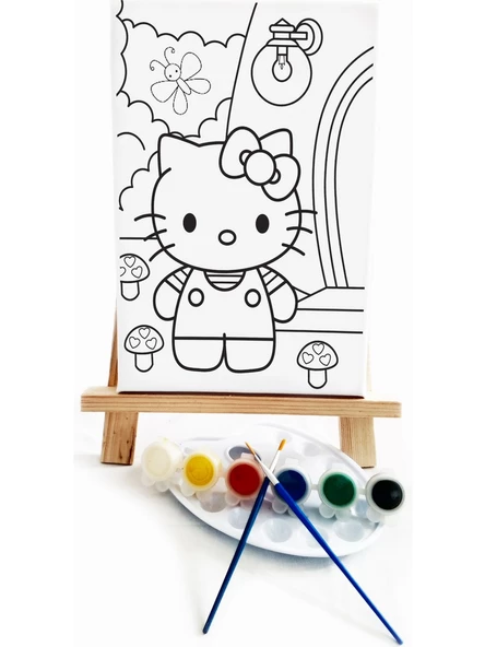 Hola Kita Çocuk Ressam Seti - 20 x 30 cm Önçizimli Tuval, 2 Adet Fırça, Palet, Boyalar ve Şövale