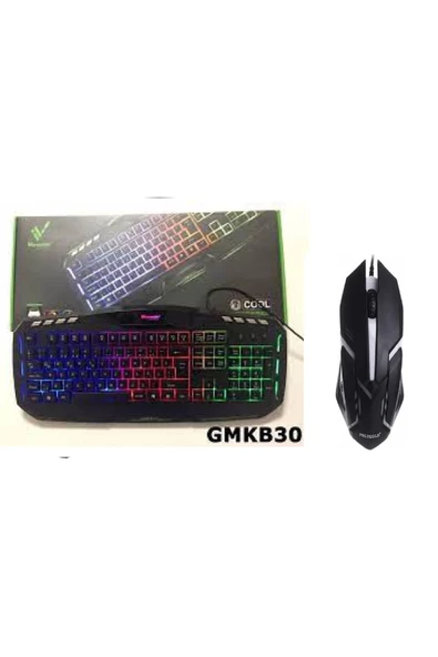 GMKB30 Usb Kablolu Işıklı Gaming Q Klavye+Polygold PG-883 Işıklı Kablolu Oyuncu Mouse