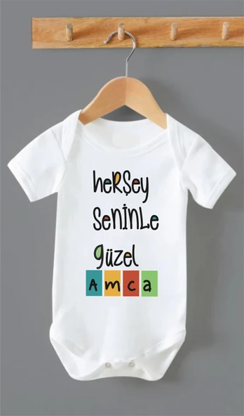 Organik %100 Pamuk Herşey Seninle Güzel Amca Baskılı Bebek Body Badi Çıtçıtlı Zıbın ZBN200 - 1