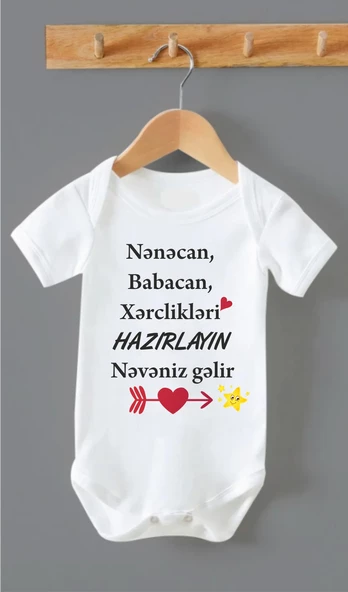 Organik %100 Pamuk Nenecan Babacan Xarçlıkları Hazırlayın  Azeri Bebek Body Zıbın ZBN0158 - 1