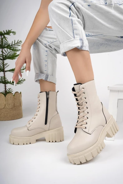 Muggo JUST Garantili Kalın Taban Fermuarlı Bağcıklı Kadın Postal Bot - 8