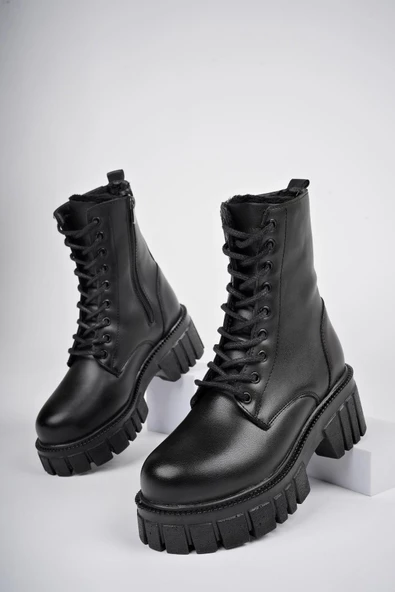 Muggo JUST Garantili Kalın Taban Fermuarlı Bağcıklı Kadın Postal Bot - 7