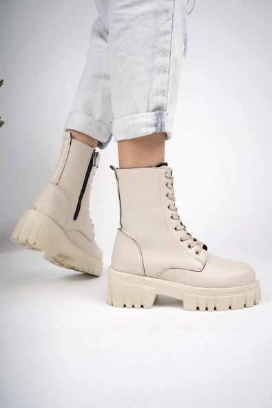 Muggo JUST Garantili Kalın Taban Fermuarlı Bağcıklı Kadın Postal Bot - 9