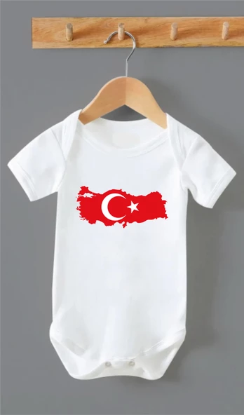 Organik %100 Pamuk Türk Bayrağı Baskılı Bebek Body Çıtçıtlı Badi ZBN197