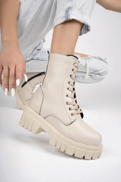 Muggo JUST Garantili Kalın Taban Fermuarlı Bağcıklı Kadın Postal Bot - 10