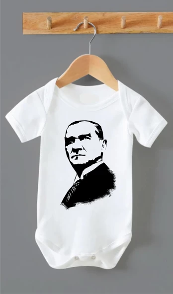 Organik %100 Pamuk Atatürk Yukarı Bakan Baskılı Bebek Body Çıtçıtlı Badi ZBN194