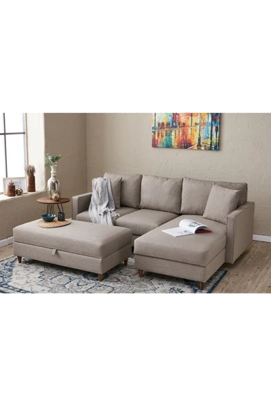 Eva Serisi Yataklı Köşe Koltuk Puflu Sağ Krem - 2