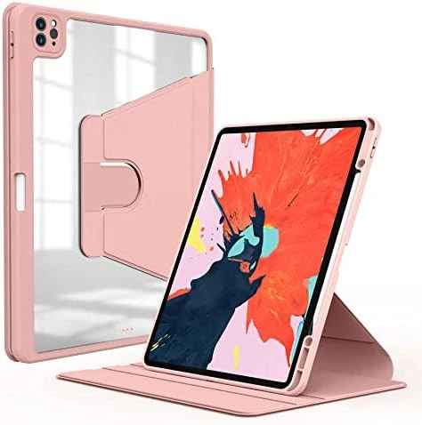 Apple iPad Pro 12.9 2020 (4.Nesil) Kılıf Pembe Zen Dönebilen Standlı Tablet Kılıf Kapak Orijinal Esnek Dayanıklı Darbe Karşıtı Koruyucu Yeni Nesil Tasarım