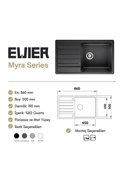 EVIER Granit Evye Myra Series Grey (Gri) - 6