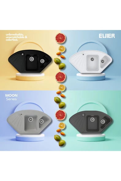 Evıer Granit Evye Moon Series Grey - Gri (Köşe Model) - 2