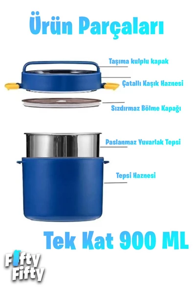 Vagonlife Tek Kat Yuvarlak Bento Lunch Box Ofis-Okul İçin Yeni Nesil Sefer Tası -FFLBOX5431KAT - 7