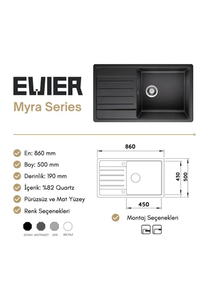 EVIER Granit Evye Myra Series White (Beyaz) - 6