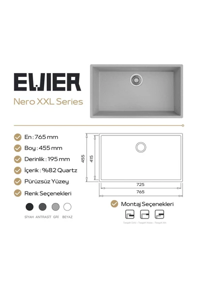 EVIER Granit Evye Nero Xxl White (Beyaz) - 3
