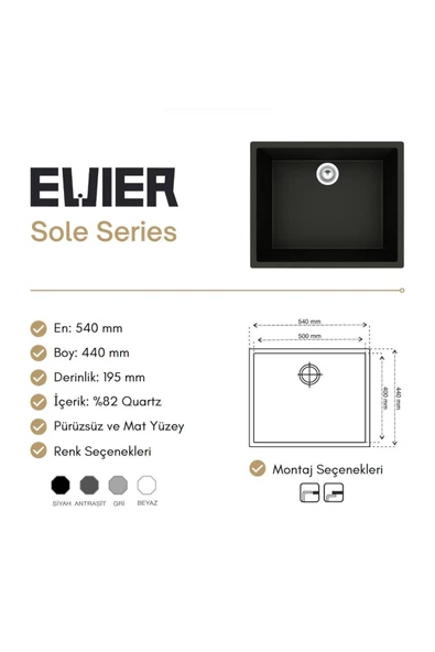 EVIER Granit Evye Sole Series Antrasite (Füme) - 3