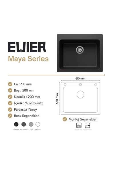 EVIER Granit Evye Maya Series Black (Siyah) - 5