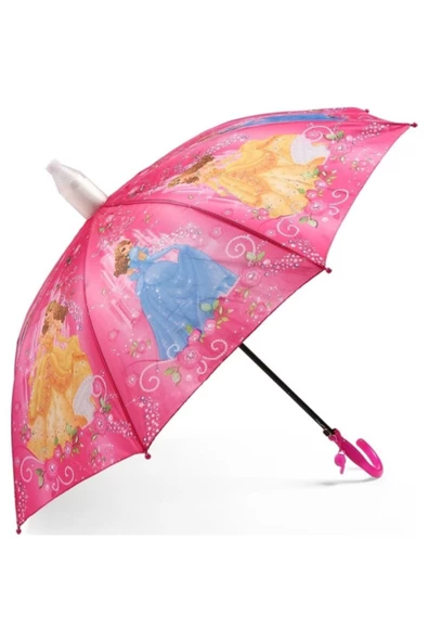 Disney Prensesler kumaş Bardaklı Kız Çocuk Şemsiye 8 Telli - Resim 2