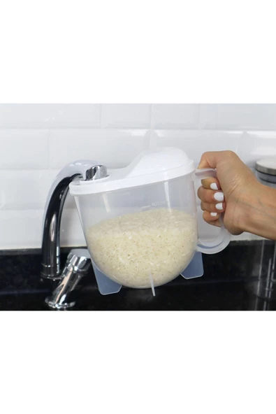 Pratik Pirinç Süzgeci 1 Litre - Yıkama, Süzme ve Ölçülü Süzgeç Beyaz - 3