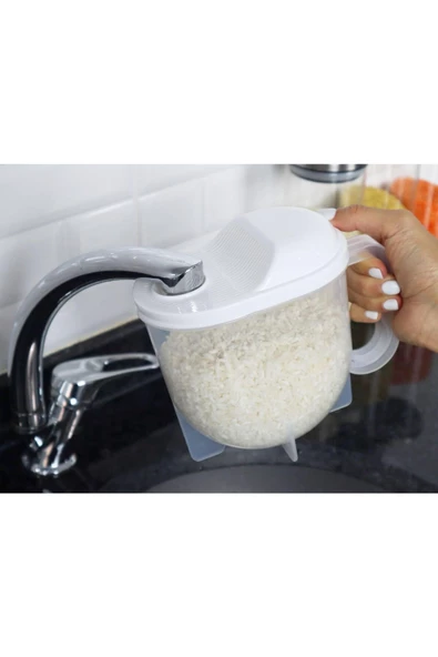 Pratik Pirinç Süzgeci 1 Litre - Yıkama, Süzme ve Ölçülü Süzgeç Beyaz - 5
