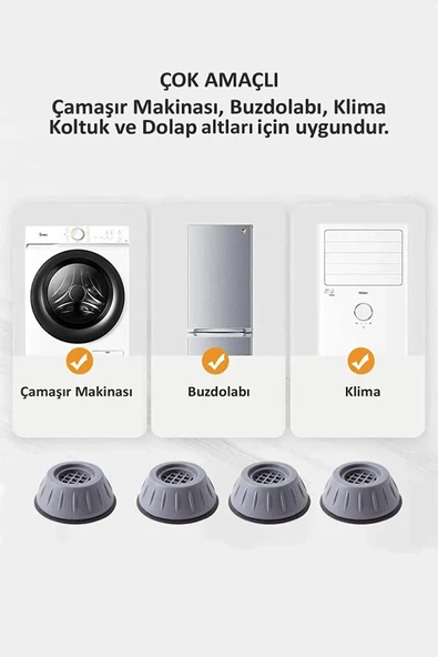 4Lü Makine Ayağı Sarsıntı Ses Önleyici Kaydırmaz Vantuzlu-Koltuk Ayağı SİYAH - 4