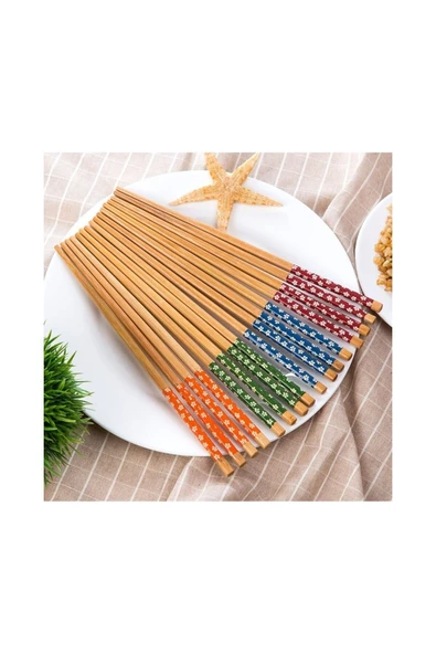 Bambu Chopstick 6 LI (12 ADET)  Desenli Yıkanabilir Çin Çubuk Suşi Ramen Noodle Yemek Çubuğu - 3