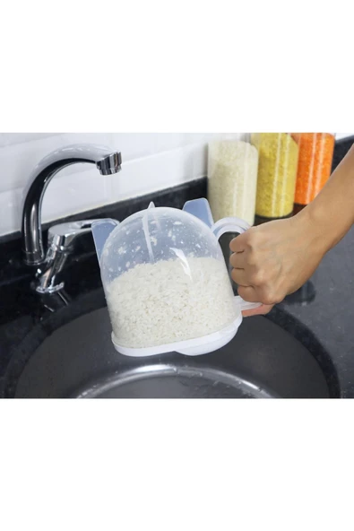 Pratik Pirinç Süzgeci 1 Litre - Yıkama, Süzme ve Ölçülü Süzgeç Beyaz - 6