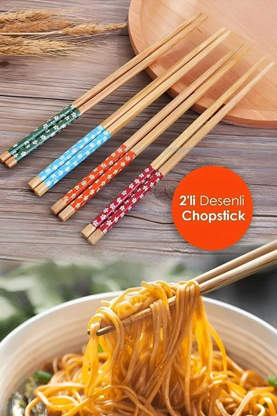 10 Adet YIKANABİLİR  (5 Çift) Desenli Yıkanabilir Kore Çin Bambu Chopsticks Yemek Çubuğu - 2