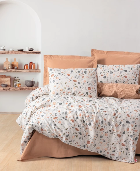 Cotton Box Minimal Tek Kişilik Lastikli Çarşaflı Nevresim Takımı Oniks Karamel
