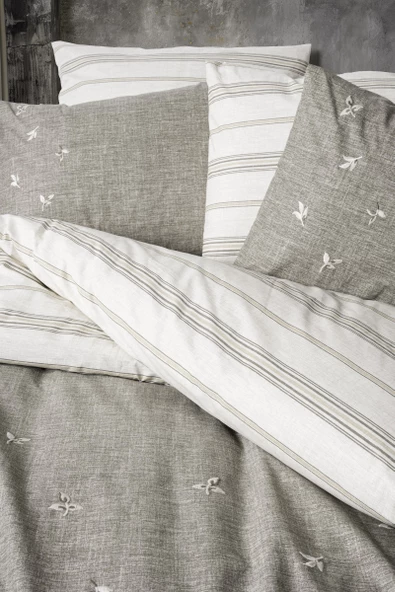 Cotton Box Klein Nakışlı Ranforce Çift Kişilik Nevresim Takımı Moke Kahve - Resim 2