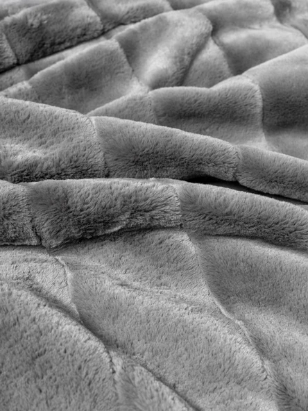 Cotton Box Trim Çift Kişilik Kürk Battaniyeli Nevresim Takımı Suave Antrasit - Resim 2