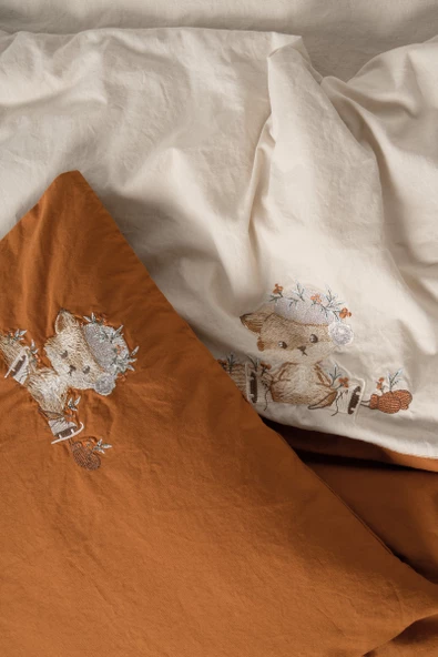 Cotton Box Cuddly Nakışlı Bebek Nevresim Takımı Clever Bej - 2