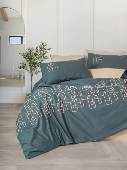 Cotton Box Nakışlı Ranforce Çift Kişilik Nevresim Takımı Kerja Bej ürün görseli 1