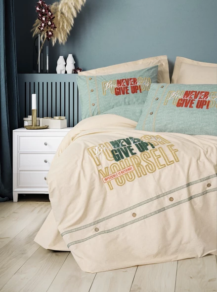 Cotton Box Mood Nakışlı Ranforce Çift Kişilik Nevresim Takımı Forward Bej ürün görseli 1