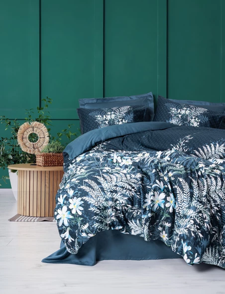 Cotton Box Saten Çift Kişilik Nevresim Takımı Imvelo Petrol ürün görseli 1